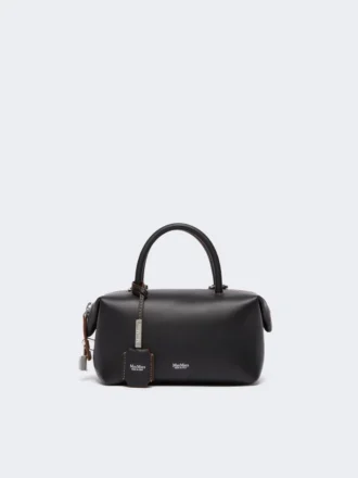 Small natural leather bowler bag, black
