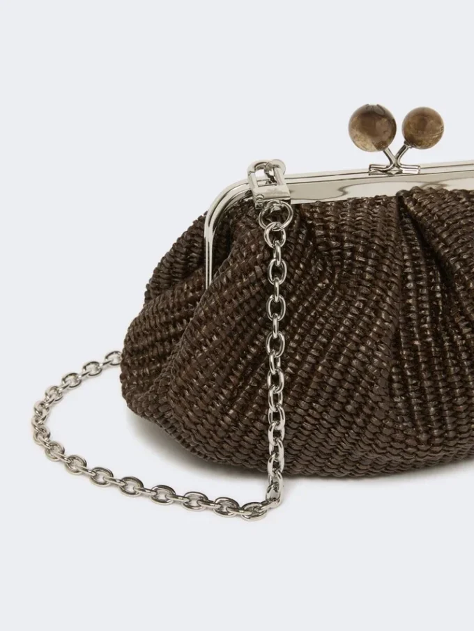 Small raffia-effect pasticcino bag, dark brown