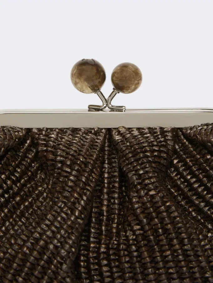 Small raffia-effect pasticcino bag, dark brown