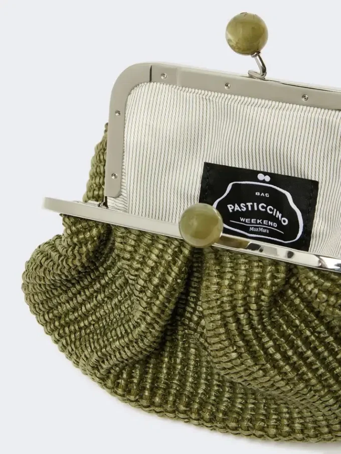 Small raffia-effect pasticcino bag, sage green Small raffia-effect pasticcino bag, sage green