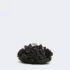 Small raffia-effect pasticcino bag with flowers, black Small raffia-effect pasticcino bag with flowers, black