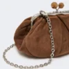 Small suede pasticcino bag, dark brown