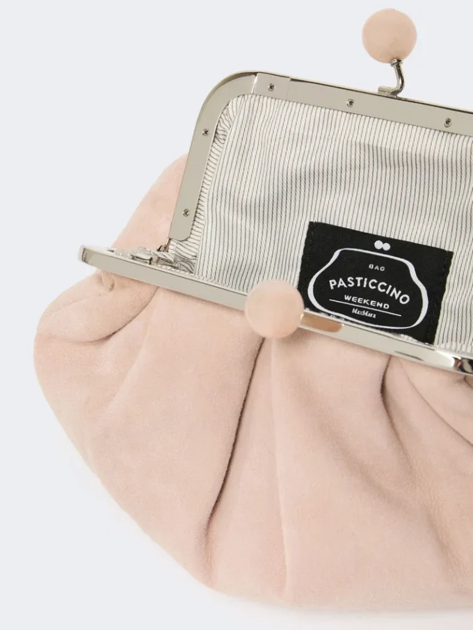 Small suede pasticcino bag, powder