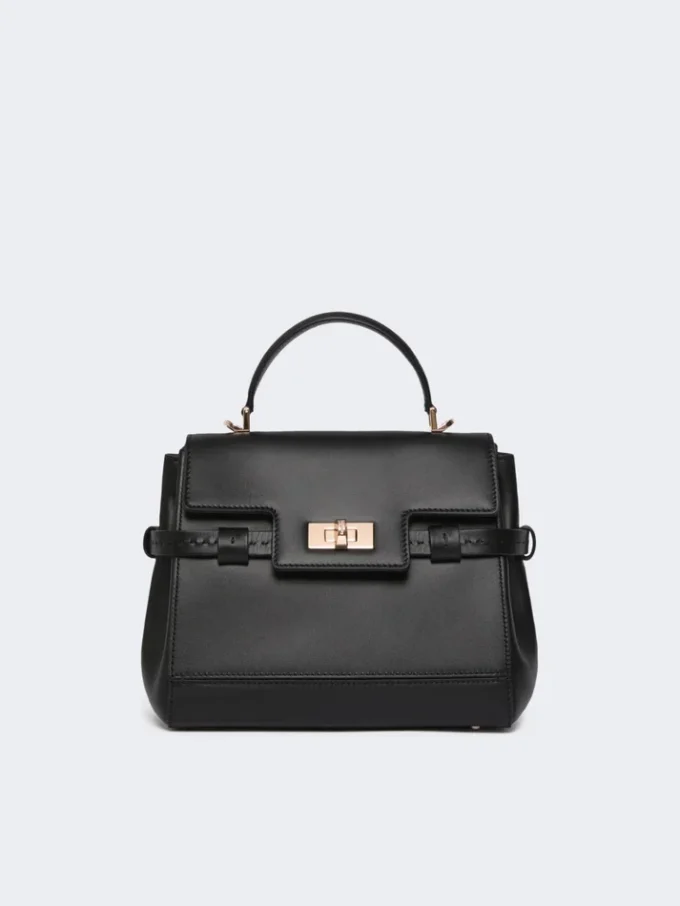 Smooth leather handbag, black