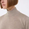 Stockinette-stitched wool polo-neck sweater, brown