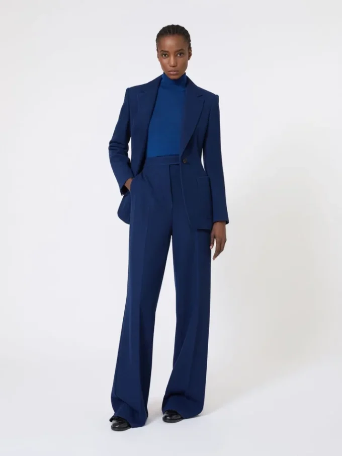 Stockinette-stitched wool polo-neck sweater, china blue