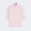 Stockinette-stitched wool polo-neck sweater, pink