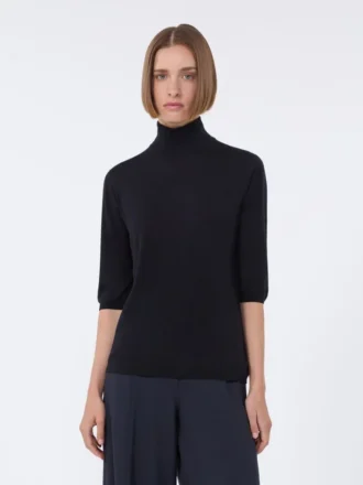 Stockinette-stitched wool polo-neck sweater, ultramarine