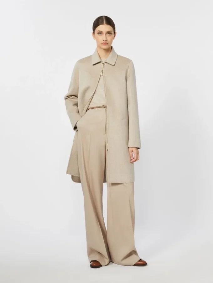Straight-fit cashmere coat, sand