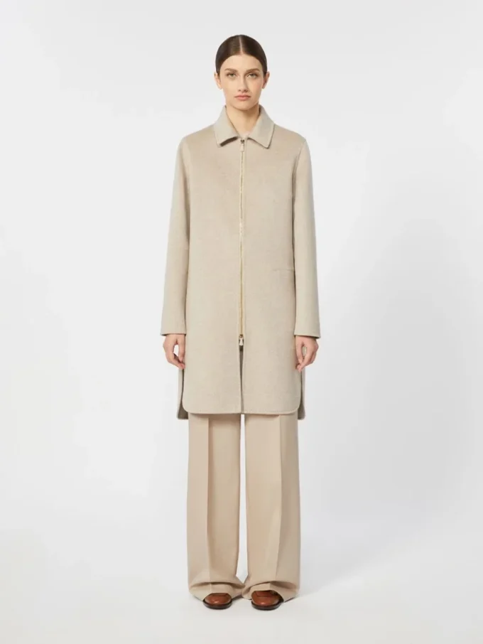 Straight-fit cashmere coat, sand