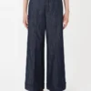 Straight-fit cotton and linen denim trousers, midnightblue