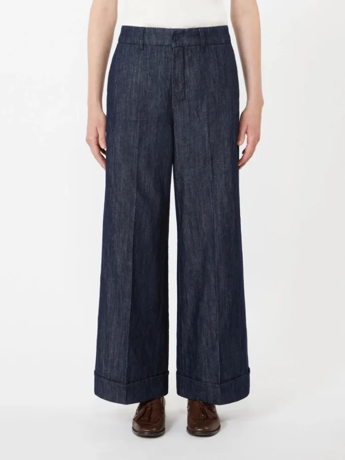 Straight-fit cotton and linen denim trousers, midnightblue
