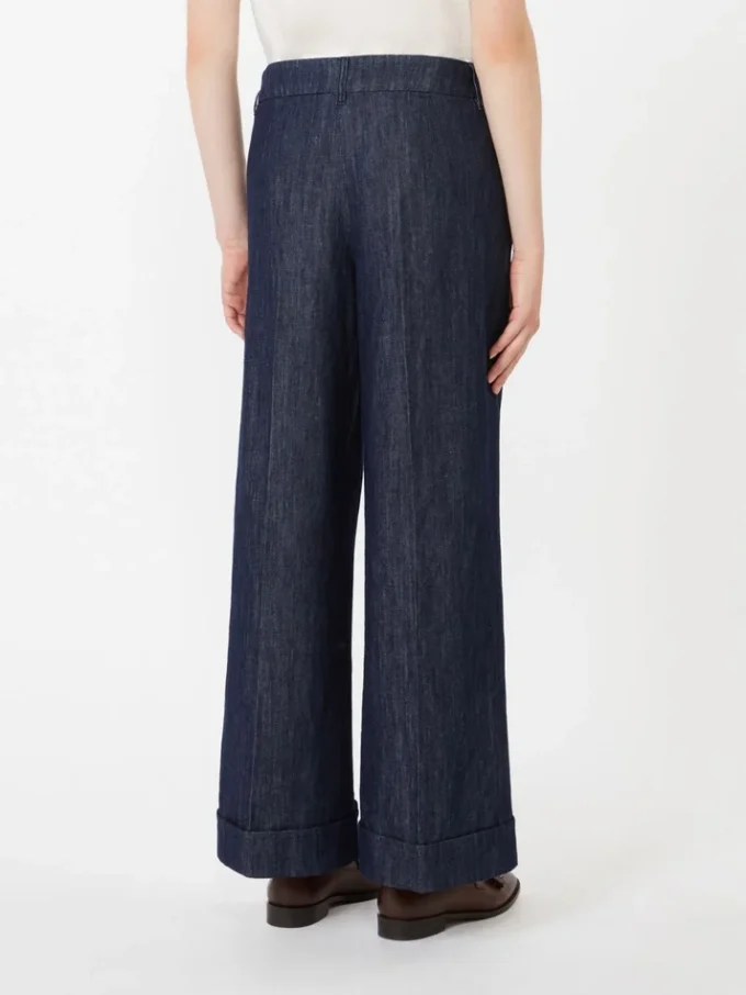 Straight-fit cotton and linen denim trousers, midnightblue