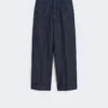 Straight-fit cotton and linen denim trousers, midnightblue