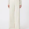 Straight-fit cotton twill trousers, ivory