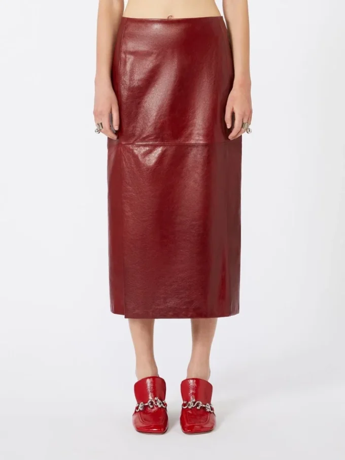 Straight leather skirt, bordeaux Straight leather skirt, bordeaux