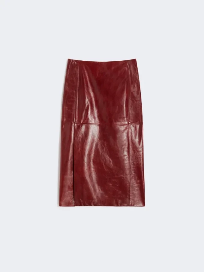 Straight leather skirt, bordeaux Straight leather skirt, bordeaux