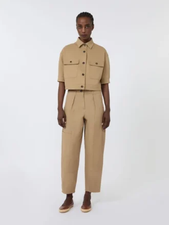 Stretch cotton cropped jacket, sand