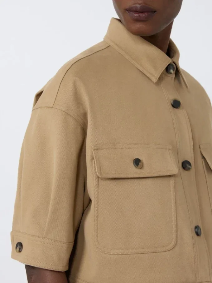 Stretch cotton cropped jacket, sand