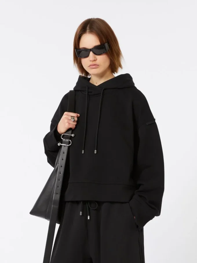 Stretch-cotton hooded sweatshirt, black