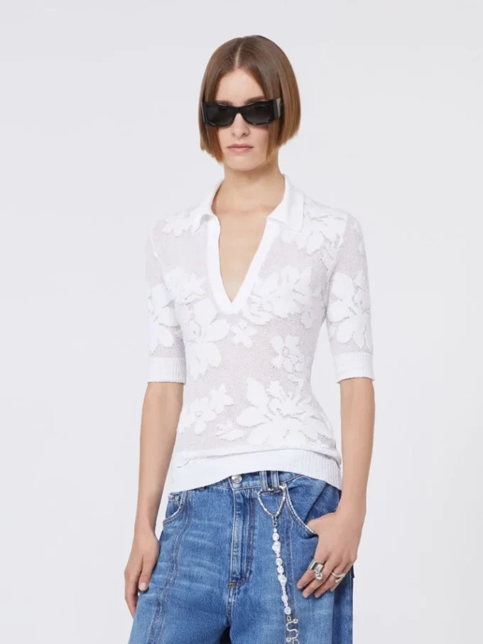 Stretch cotton polo shirt, white