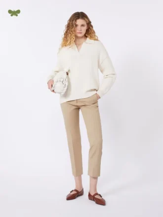 Stretch cotton trousers, camel