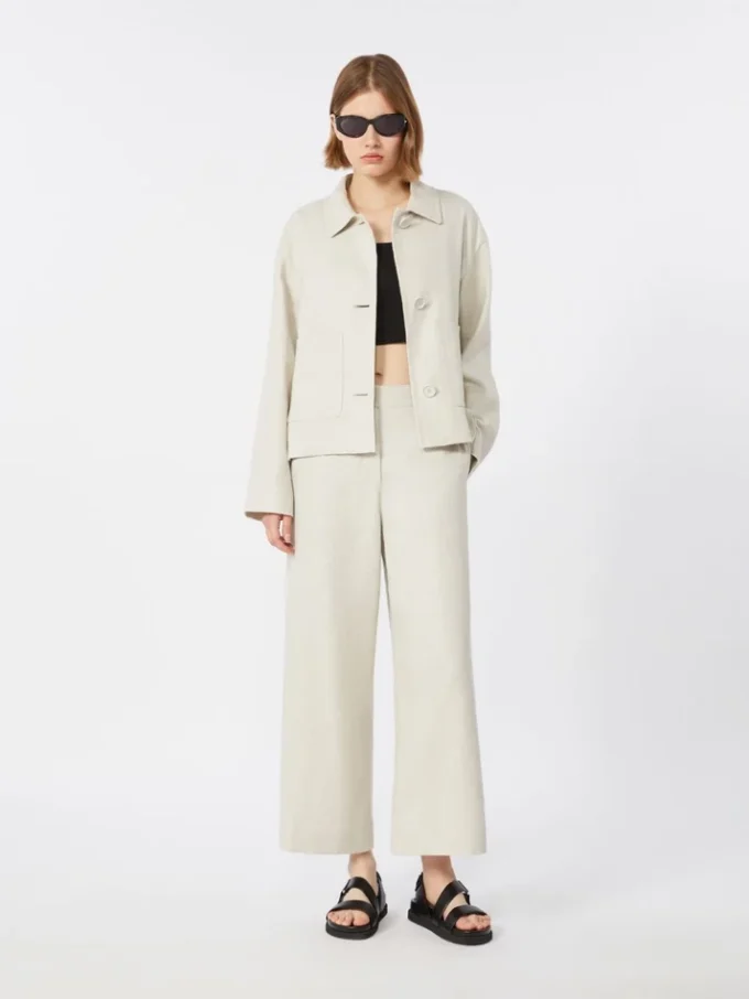 Stretch linen and cotton jacket, ivory