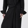 Stretch silk shirt dress, black