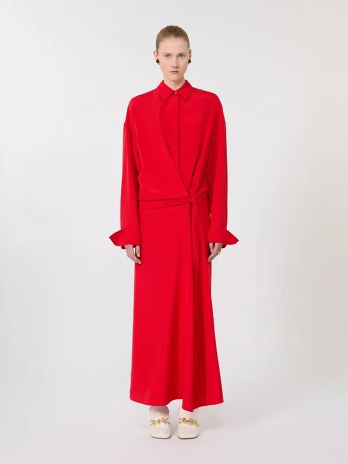 Stretch silk shirt dress, red
