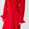 Stretch silk shirt dress, red