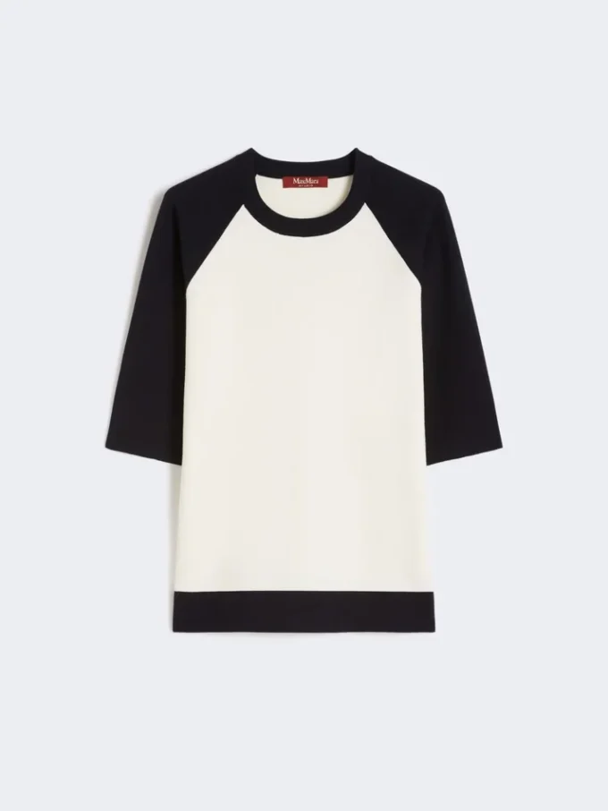 Stretch viscose boxy sweater, white blue