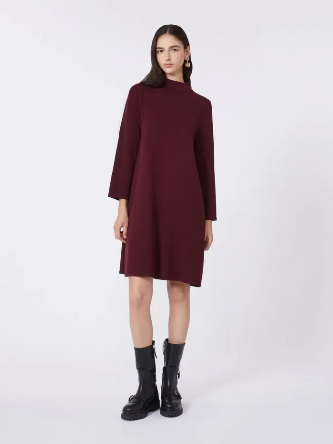 Stretch viscose yarn dress, bordeaux