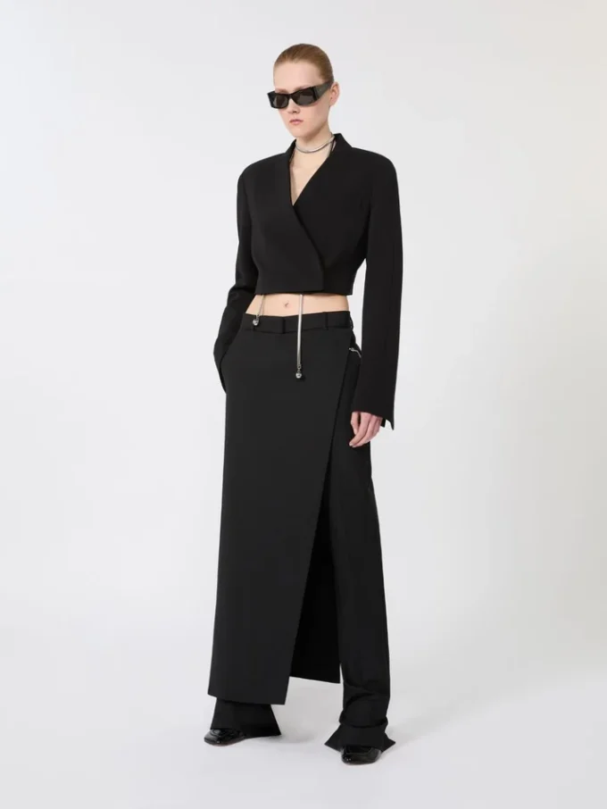 Stretch wool trousers with removable panel, black Stretch wool trousers with removable panel, black