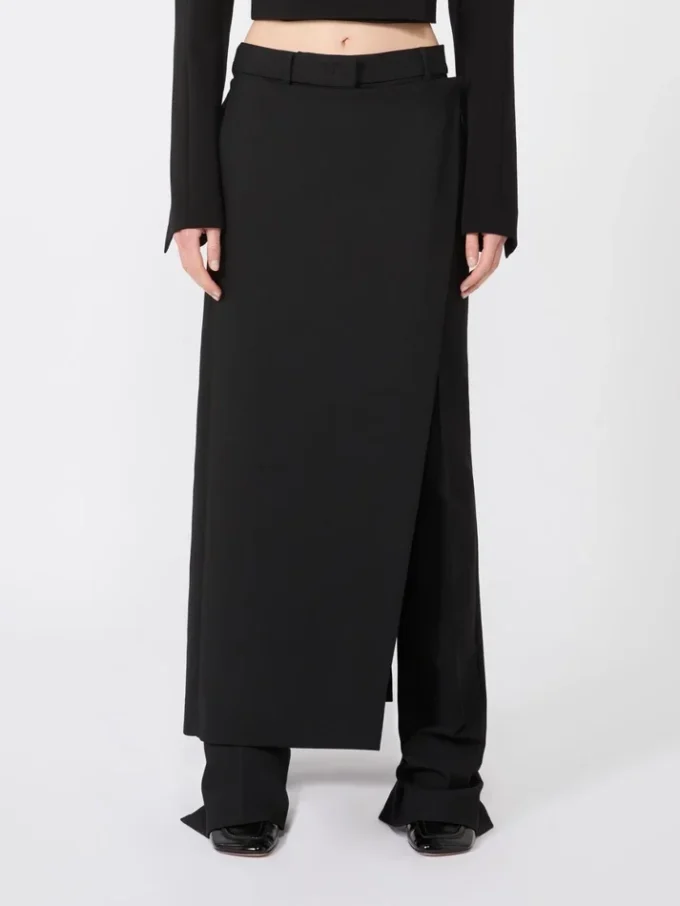 Stretch wool trousers with removable panel, black Stretch wool trousers with removable panel, black