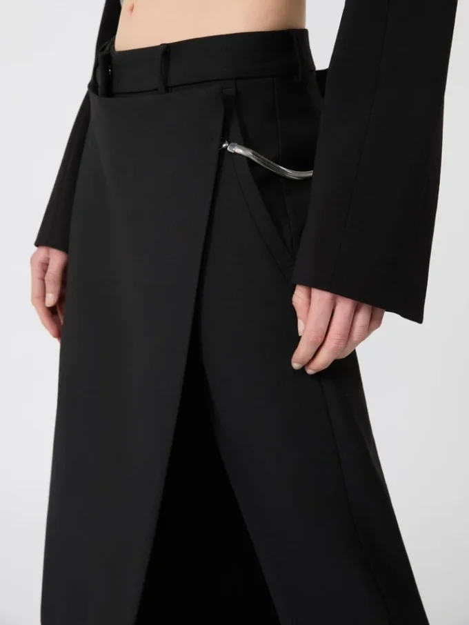 Stretch wool trousers with removable panel, black Stretch wool trousers with removable panel, black