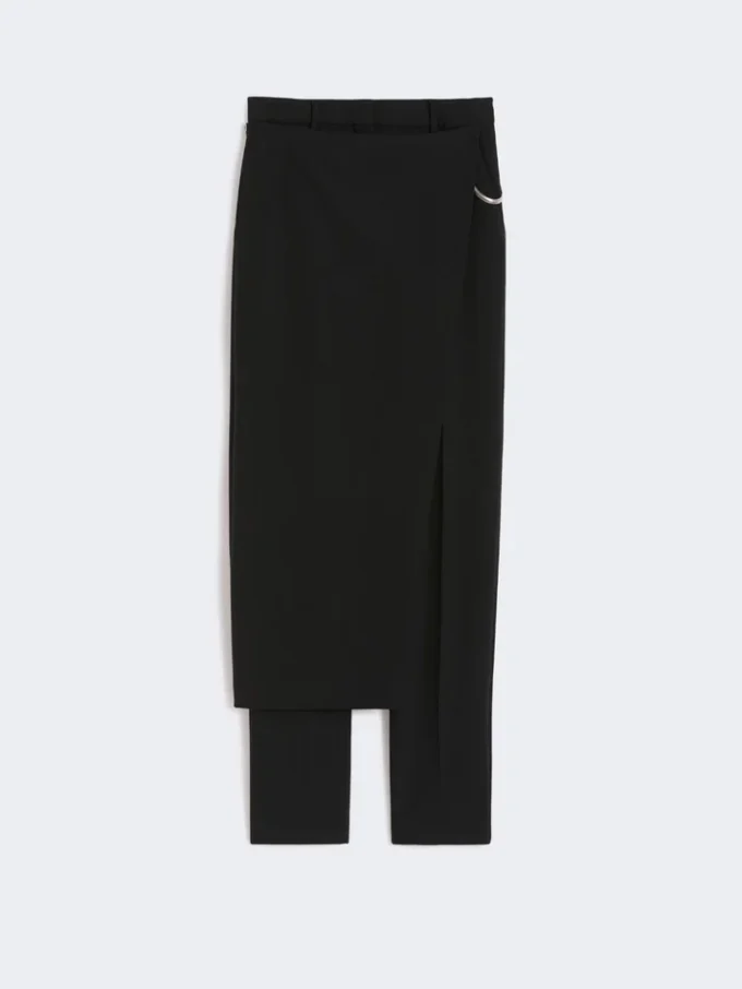 Stretch wool trousers with removable panel, black Stretch wool trousers with removable panel, black