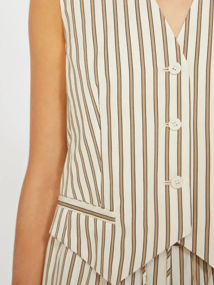 Striped cotton and silk canvas gilet, beige
