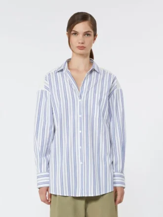 Striped cotton shirt with eyelet lace, navy