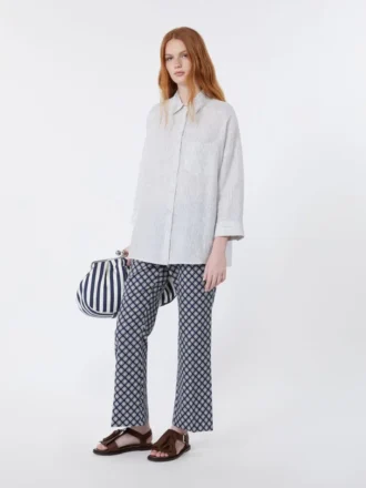 Striped linen canvas shirt, navy