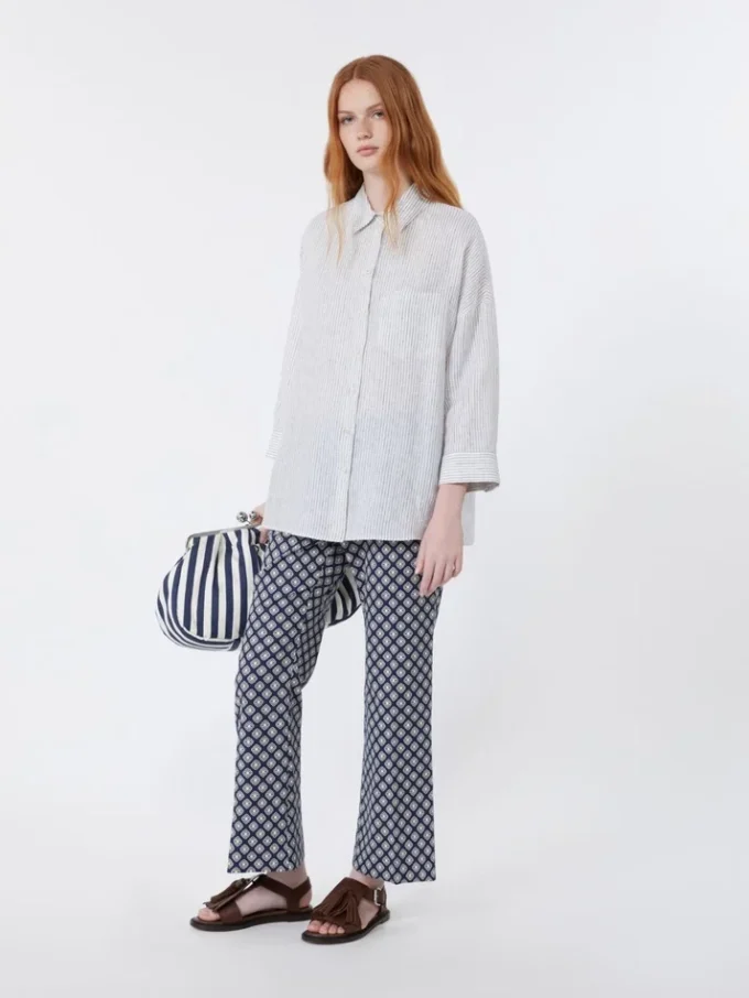 Striped linen canvas shirt, navy
