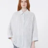 Striped linen canvas shirt, navy
