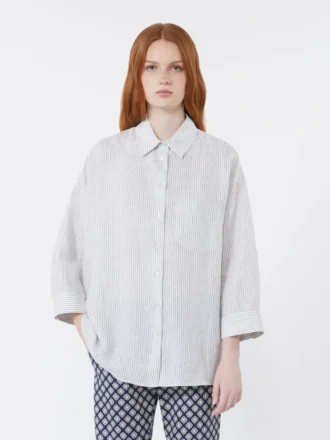 Striped linen canvas shirt, navy