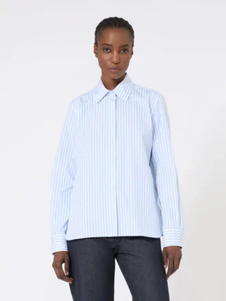 Striped poplin shirt, light blue