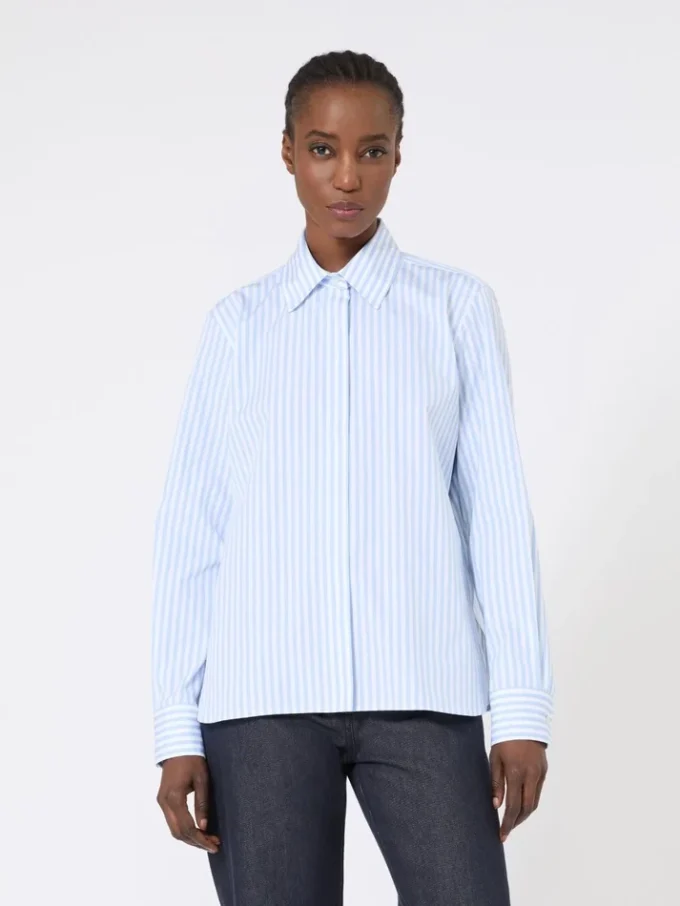 Striped poplin shirt, light blue