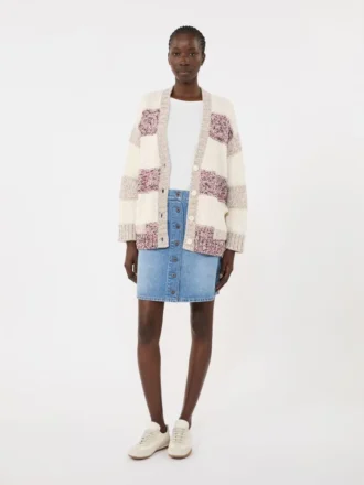 Striped wool and cotton cardigan, sand