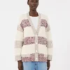 Striped wool and cotton cardigan, sand