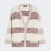 Striped wool and cotton cardigan, sand