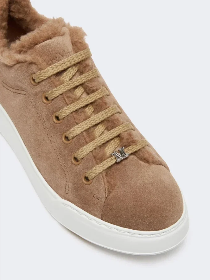 Suede and teddy fabric trainers, hazelnut brown