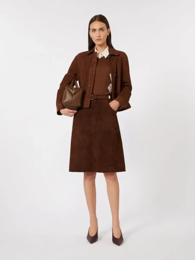 Suede boxy jacket, chocolate