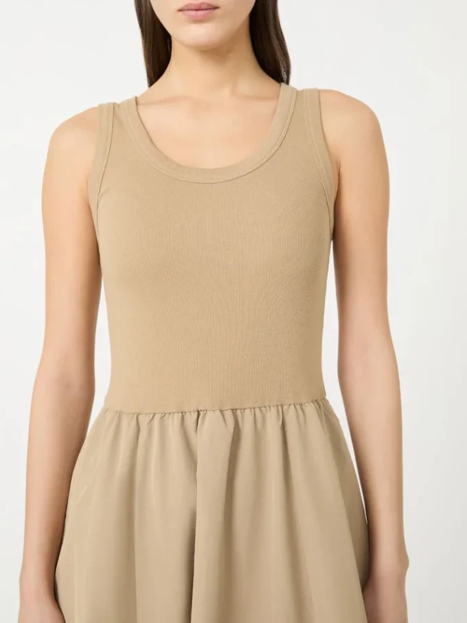 Technical fabric and cotton dress, hazelnut brown